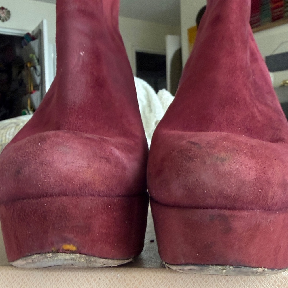 Prada Burgundy Suede Wedge Boots - Picture 14 of 15